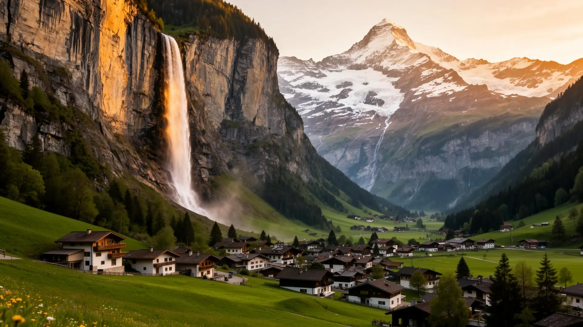 Lauterbrunnen Tal mit Wasserfällen